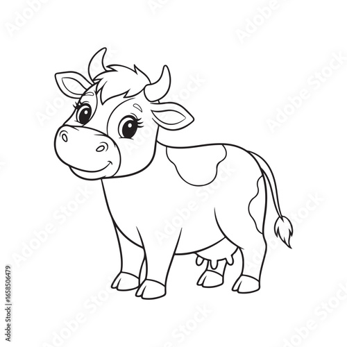 Adorable cartoon line art of a happy cow