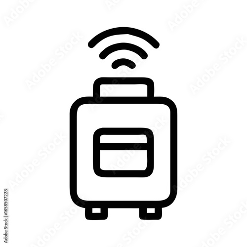 Outline Icon of a Suitcase with Wi- Fi Signal on White Background Keywords: suitcase, luggage, travel, bag, journey, vacation, trip, transport
