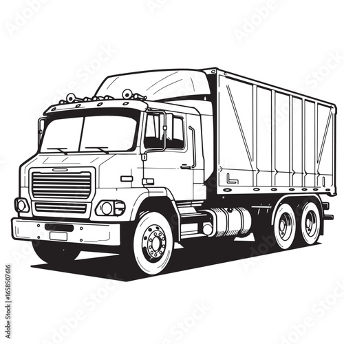 Vector illustration of a large semi truck cargo trailer delivering goods and services worldwide.