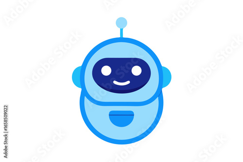 Friendly blue robot character with a smiling face
