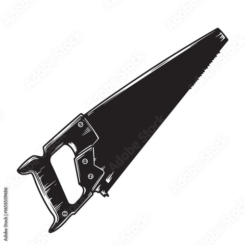 Vintage hand saw silhouette isolated on white for carpentry and woodworking projects