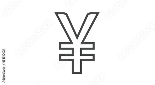 Outline drawing of japanese yen currency symbol on a white background in a simple and minimalist style on transparent background