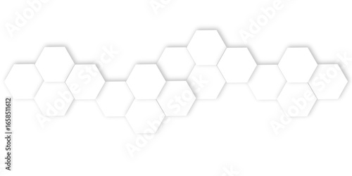 Abstract white hexagons with subtle shadows, clean, modern background featuring a repeating pattern creating a three dimensional effect.	