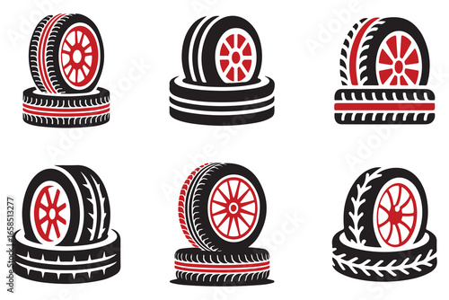 Car Tire Icon Set | Automotive Wheel Logo Design | Vehicle Repair and Service Symbol