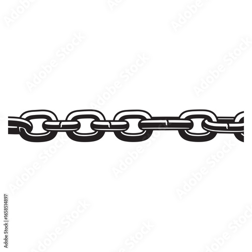 A black and white illustrated chain showing interlocking metal links on white background