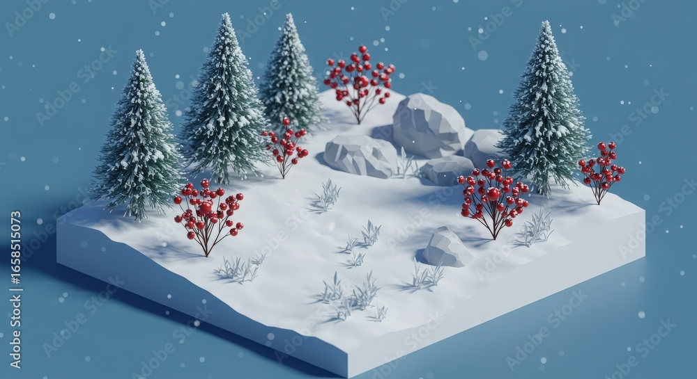 Obraz premium Winter Landscape Scene with Snow-Covered Trees and Rocks