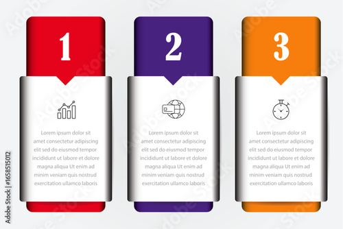 Business 3d model with 3 successive steps | Colourful graphic elements - Timeline design for brochure, presentation - Infographic design layout with number