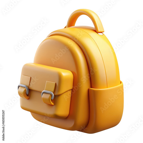 Orange backpack with a front pocket and handle school isolated on a transparent background