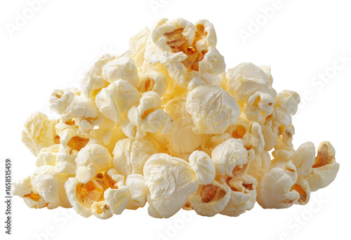 A pile of fluffy, light yellow popcorn kernels