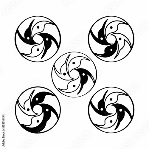Yin yang symbol with bird vector illustration isolated on white background for logo or decoration