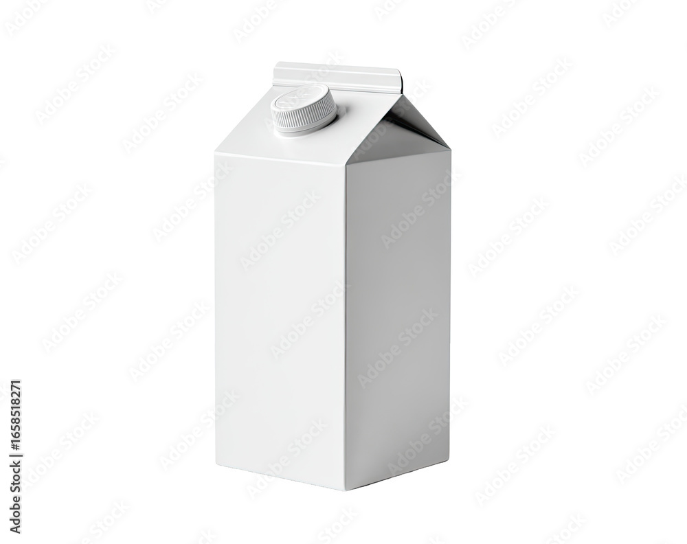Blank white carton, upright, likely for milk or juice Blank white carton, upright, likely for milk or juice