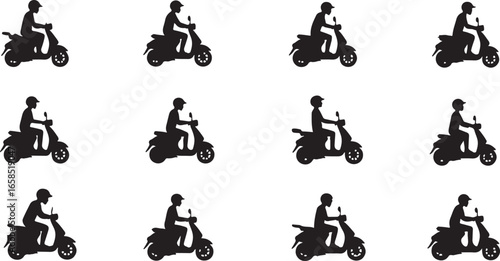 Vector illustration of people riding bikes, including a boy on a BMX bike