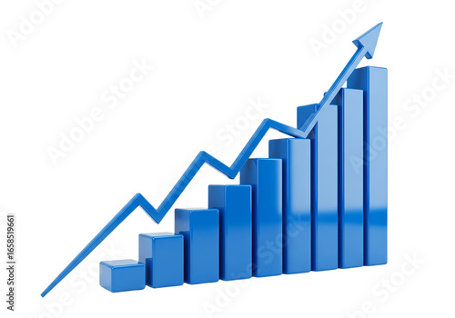 Free Download Blue 3D bar chart with an upward arrow, showing business growth and success. Isolated on transparent background, png - GFXLoad