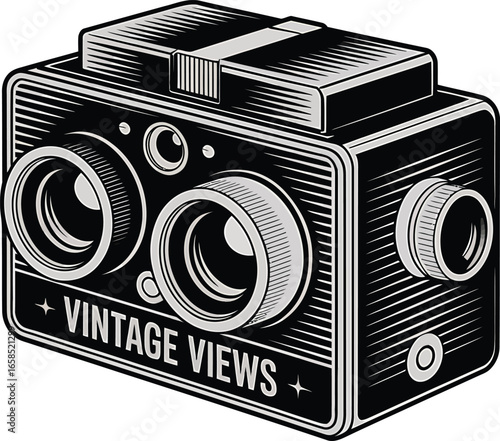 Stereo Camera Vector Illustration for Photography Equipment and Old-School Technology