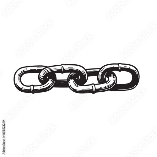 Detailed vector illustration of connected metal chain links in a black and white style