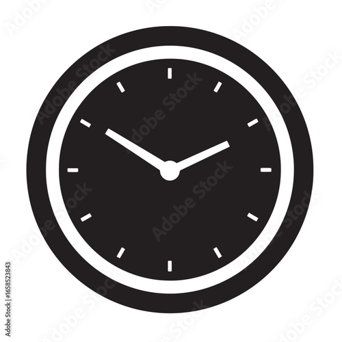 Minimalist black and white clock illustration indicating time and punctuality in design
