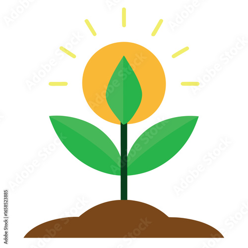 A vibrant bold green sapling illustration with two perfectly symmetrical leaves symbolizing growth and nature