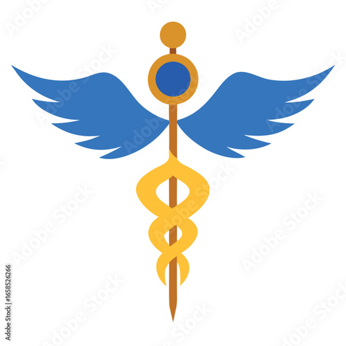Elegant blue and gold caduceus medical symbol logo design suitable for healthcare and business branding