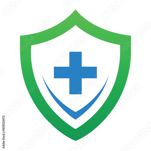 Green shield emblem with a prominent white cross symbolizing protection healthcare or a charitable organization