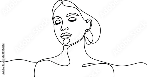 Elegant minimalist line art portrait of a woman with closed eyes