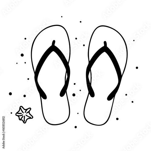 Summer Flip Flops Silhouette, Casual Beach Sandals Vector Illustration in Minimalist Style