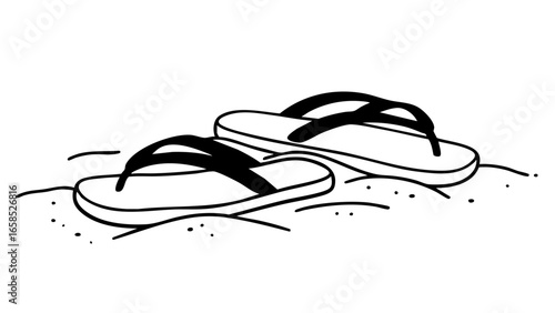 Summer Beach Sandal Silhouette, Flip Flop Vector Illustration for Holiday Design