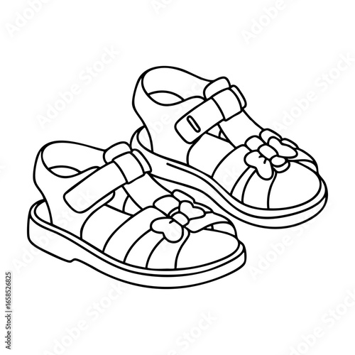 Shoe Coloring Page Vector, Minimal Line Art Footwear Clip Art Illustration