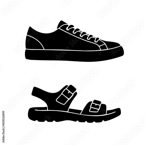 Flat Sneaker Silhouette ,Regular and Modern Sports Shoe Vector Illustration