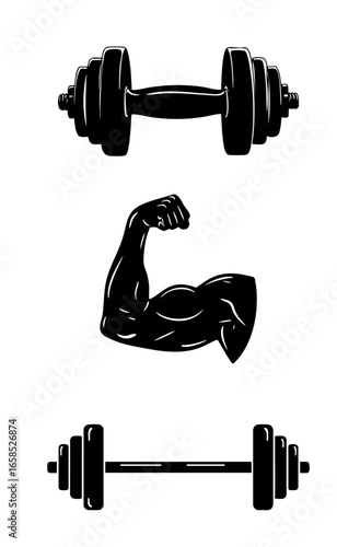 Arm flexing, Dumball, barbell silhoutte, Black and white clip art