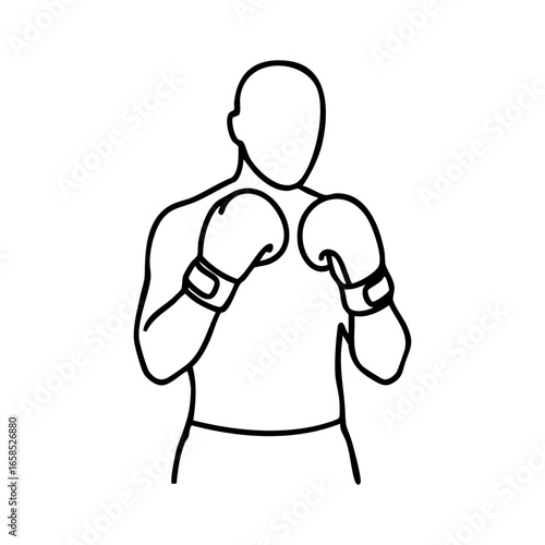 Boxer with boxing gloves, simple line art outline