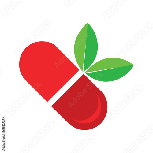 Clean red medical capsule pill logo design with a split in the center suitable for healthcare and pharmaceutical branding