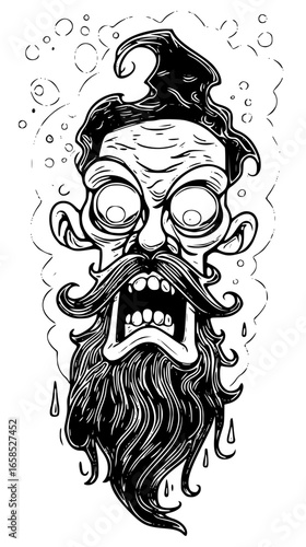 Man with beard and mustache screaming