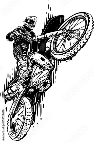 Motocross rider performing a wheelie