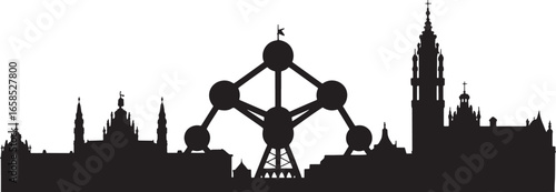 Brussels Skyline Silhouette Vector Illustration with Landmarks and Cityscape Outline