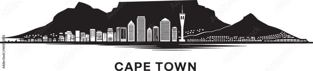 Obraz premium Cape Town South Africa Skyline Silhouette Vector Illustration with Cityscape and Landmarks