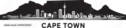 Cape Town Skyline Silhouette Vector Illustration with City Name Below Buildings Design