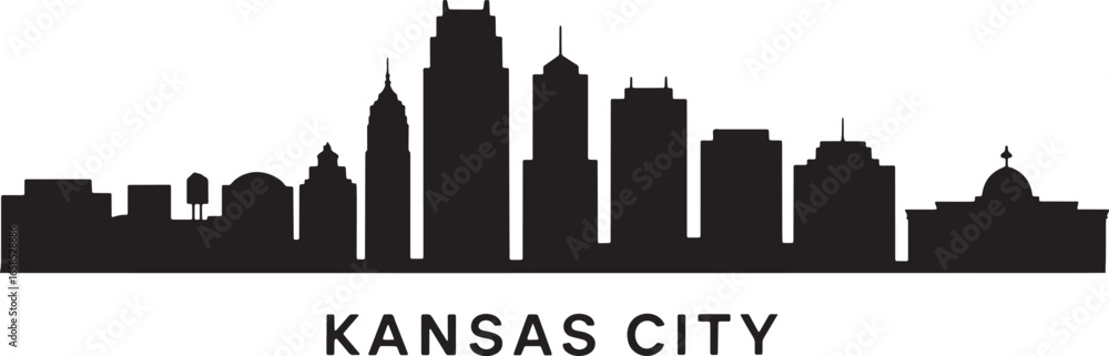 Obraz premium Kansas City Skyline Silhouette Vector Illustration with City Name Typography Design