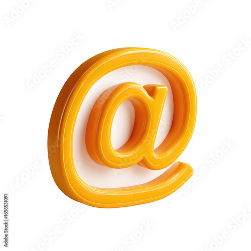 Wallpaper Mural 3D rendered, orange "@" symbol.  Bold outline,  white inner area.  Bright, playful Torontodigital.ca