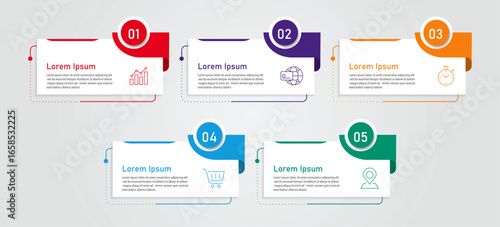 Presentation business infographic template vector -  5 steps rectangular vector with space for text also for business process, data visualization, digital marketing, and tech layout
