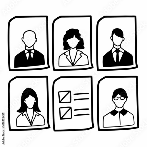 Illustration of resumes and job applications representing the hiring process isolated on white background