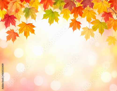 色とりどりの紅葉が広がる華やかな秋の背景イラスト