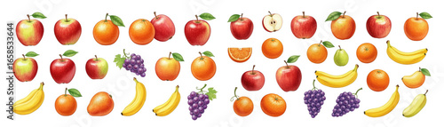 A vibrant assortment of colorful fruits including apples, oranges, bananas, and grapes.