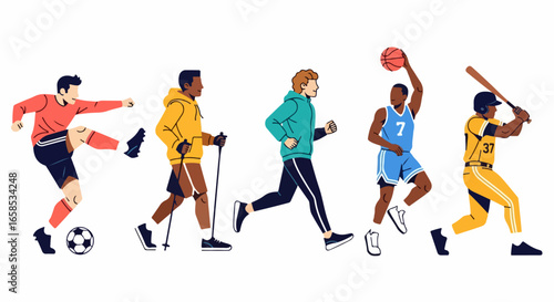 Diverse Athletes in Action - A Dynamic Group of Sports Figures.