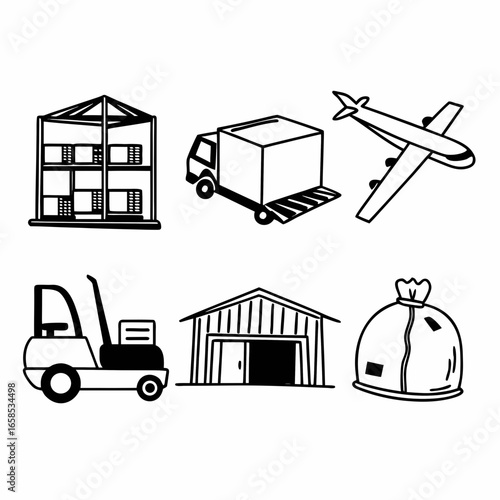 Delivery and transport logistics industry service with package distribution isolated on white background