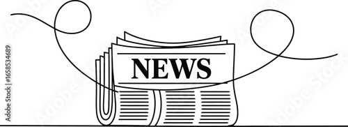 Continuous line drawing of a newspaper with the word news on the front page