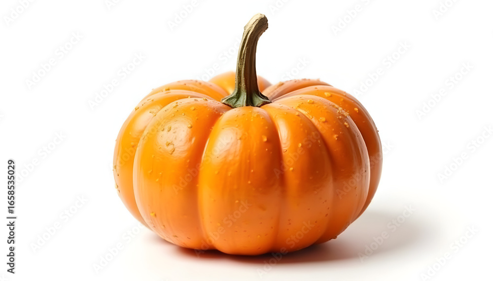 Obraz premium Fresh Orange Pumpkin With Raindrops On White Background