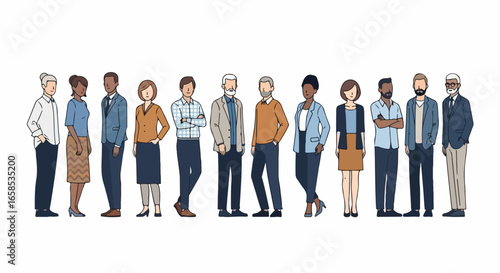 Diverse Group of People Standing Together, Illustration of Various Ages and Ethnicities.