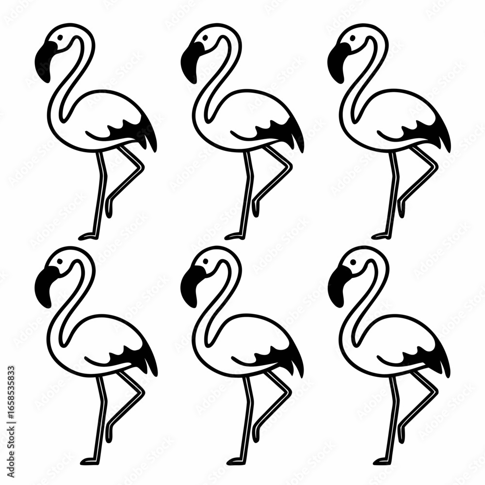 Obraz premium Seamless pattern of flamingo isolated on white background, a tropical bird in black and white