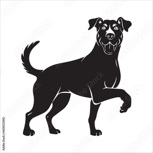 Dog silhouette vector Illustration:  Alert, Muscular Canine Standing on Rocky Ground, Vintage Style.
