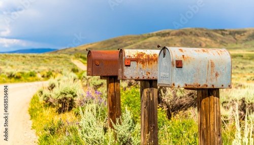 Old Mailboxes on a Rustic Road in the Western United States - Symmetry and Texture